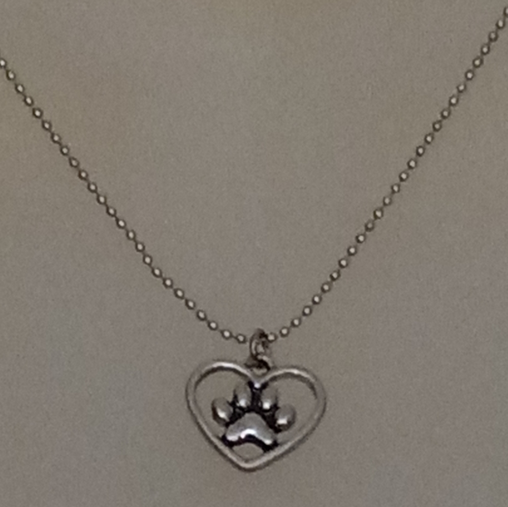 Silver Tone Paw Pendant Charm Necklace - Picture 2 of 5